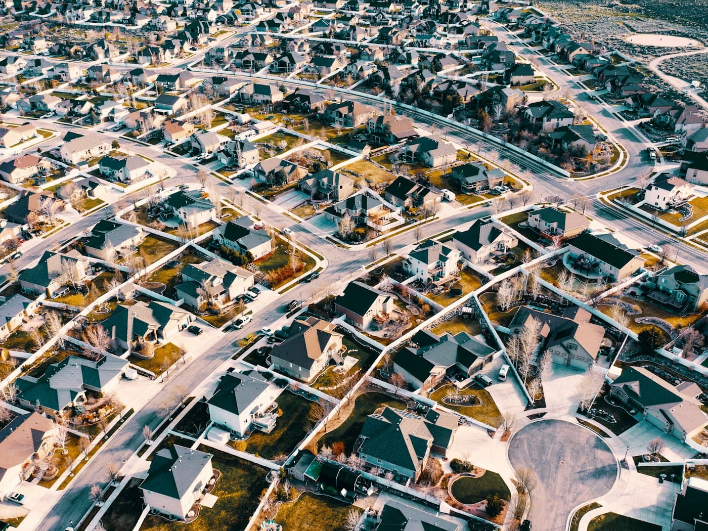 Aerial view of a Downriver Michigan suburban neighborhood
